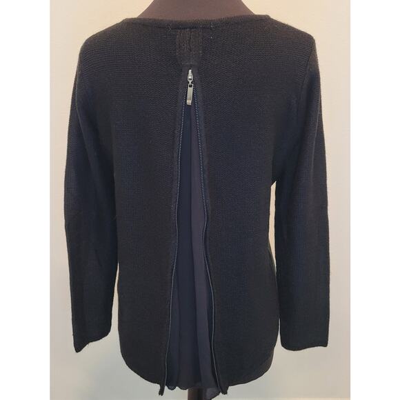 E by Elan Black Knit Sweater Blouse S Sheer Back Panel Zipper Detail EUC - Picture 4 of 8